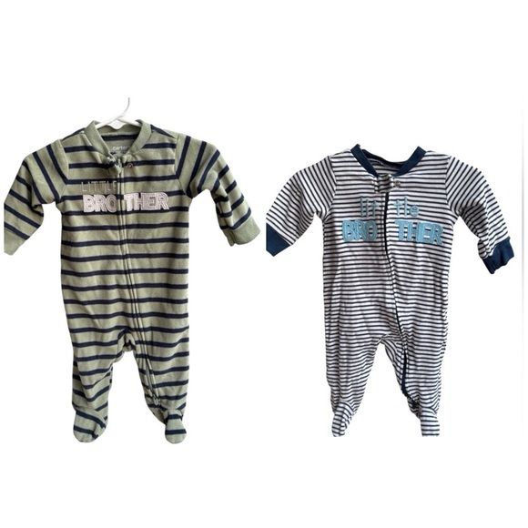 Carter's 2 pijamas Green and Navy Striped Footie size:0-3 - Picture 1 of 7